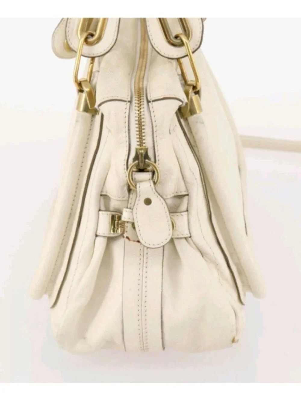 Chloe Ivory Leather Paraty With Gold Accents Satchel Bag